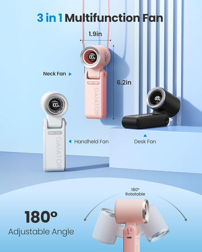 Gaiatop Portable Handheld Mini Fan, 21 Working Hours 6 Speeds, Rechargeable Battery Operated, 180° Foldable with LED Display, Small Desk Personal Fan for Women Gifts Travel, Working- Pink