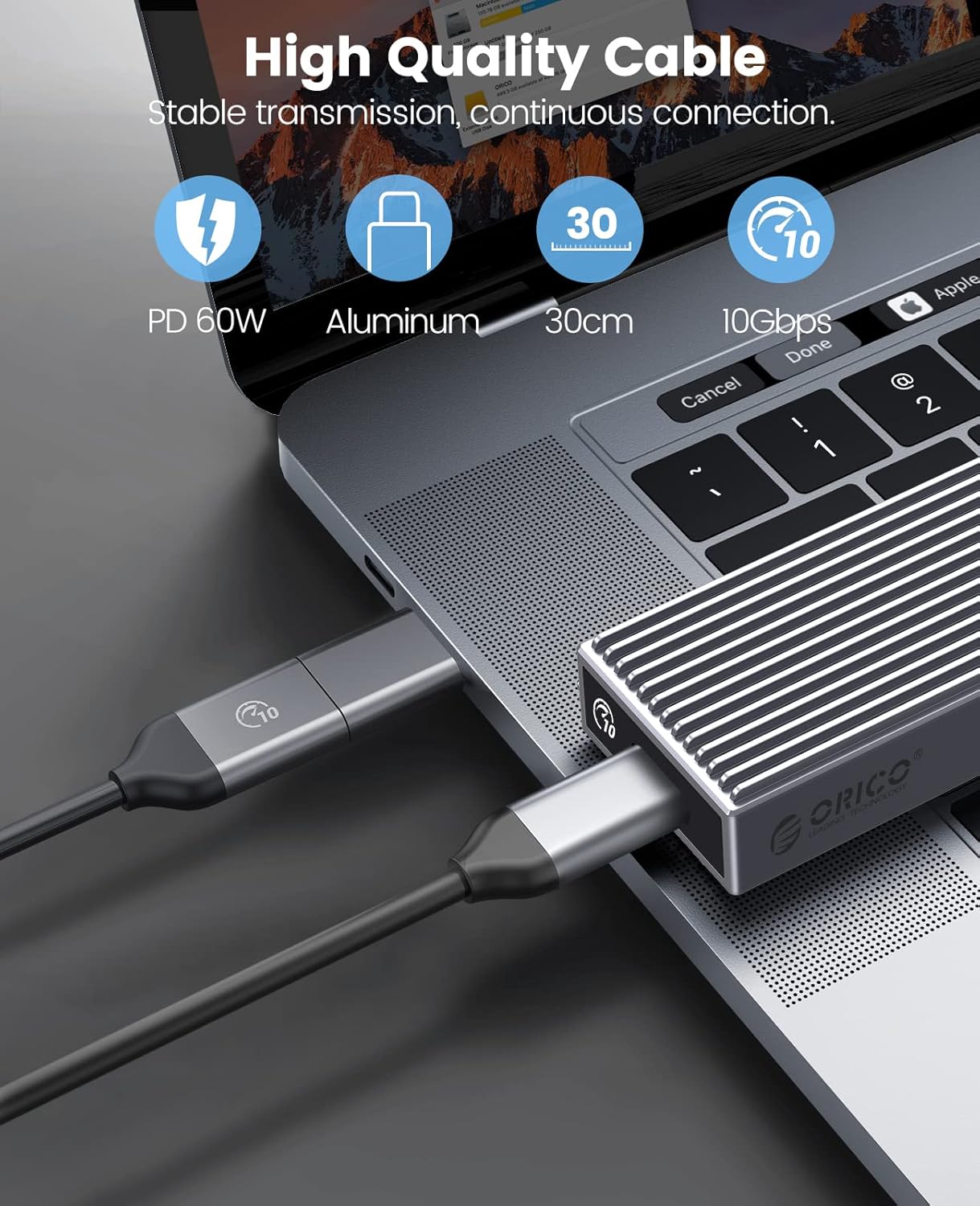 ORICO M.2 NVMe SSD Enclosure Aluminum Tool-Free Adapter, 10Gbps USB3.2 USB-C M2 Reader for M.2 PCIe NVMe M-Key 2230/2242/2260/2280 SSD, Thunderbolt 3 Compatible, External Case Support UASP Trim-BM2G2