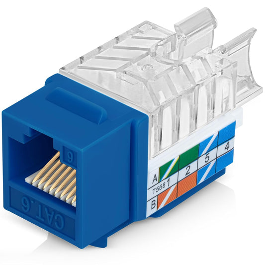Everest 45° Angled RJ45 Cat6 Keystone Jacks 20-Pack in Blue - Slim Profile Female RJ45 Connectors - Cat 6 Keystone Jack - Compatible with 45° Angled Speed Termination Tool - 45Term (B0BL3GS7ZY)