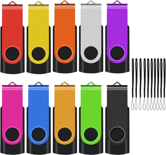 EASTBULL Flash Drive Bulk 8GB USB 10 Pack with Lanyards USB 2.0 Thumb Drive Bulk Memory Stick Swivel Pen Drive for Storage and Backup(8GB 10Pack, Mixed Color)