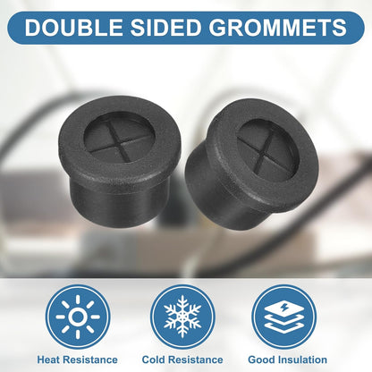 uxcell 4Pcs Cable Cord Grommet, 9/16"(14mm) Rubber Desk Grommets Wire Pass Through Hole Cover with Marked Cable Ties for Home Office Cable Wire Protection, Black