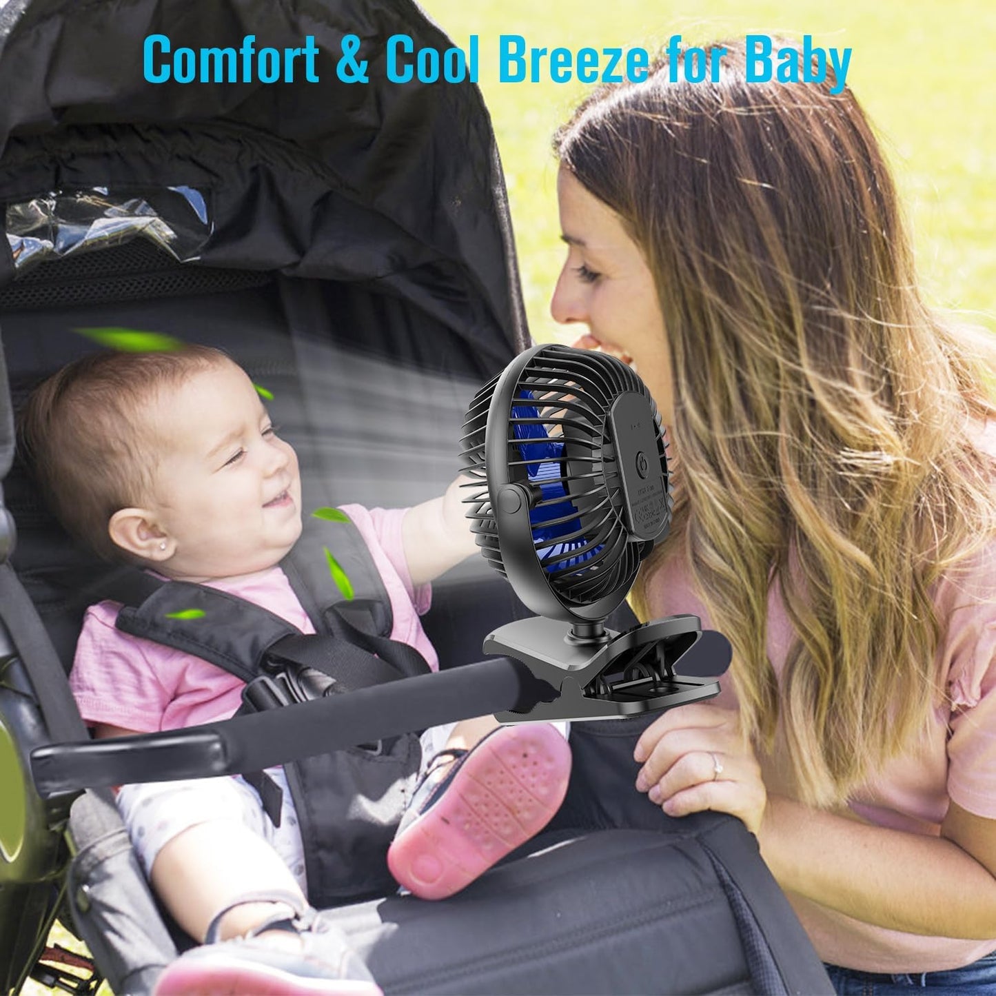 BESKAR Portable Clip on Fan Rechargeable, 4 Speeds Small Battery Operated Fans, USB Desk Fan with Strong Airflow, Sturdy Clamp Fans for Golf Cart Office Outdoor Travel Camping