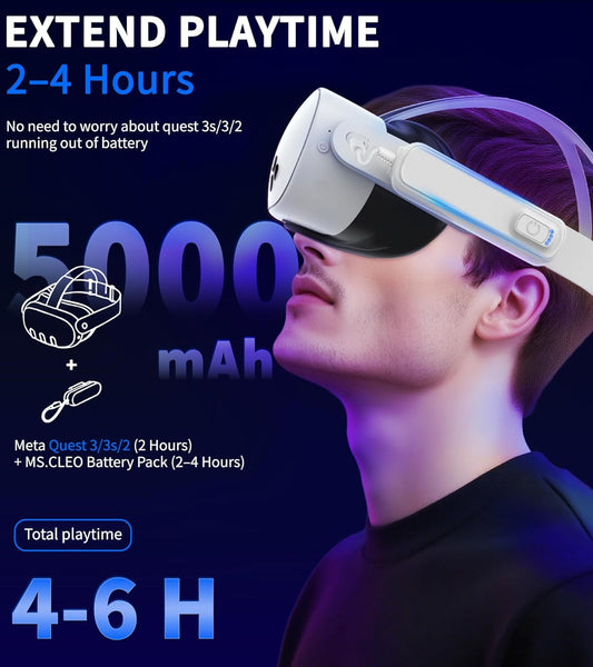 Battery Pack for Meta/Oculus Quest 3S/3/2,5000mAh Battery VR Charger, Extend 2-4 Hours Playtime, Lightweight Fast Charging VR Headset Safe Power Bank for Meta Quest 3S/3/2 Accessories