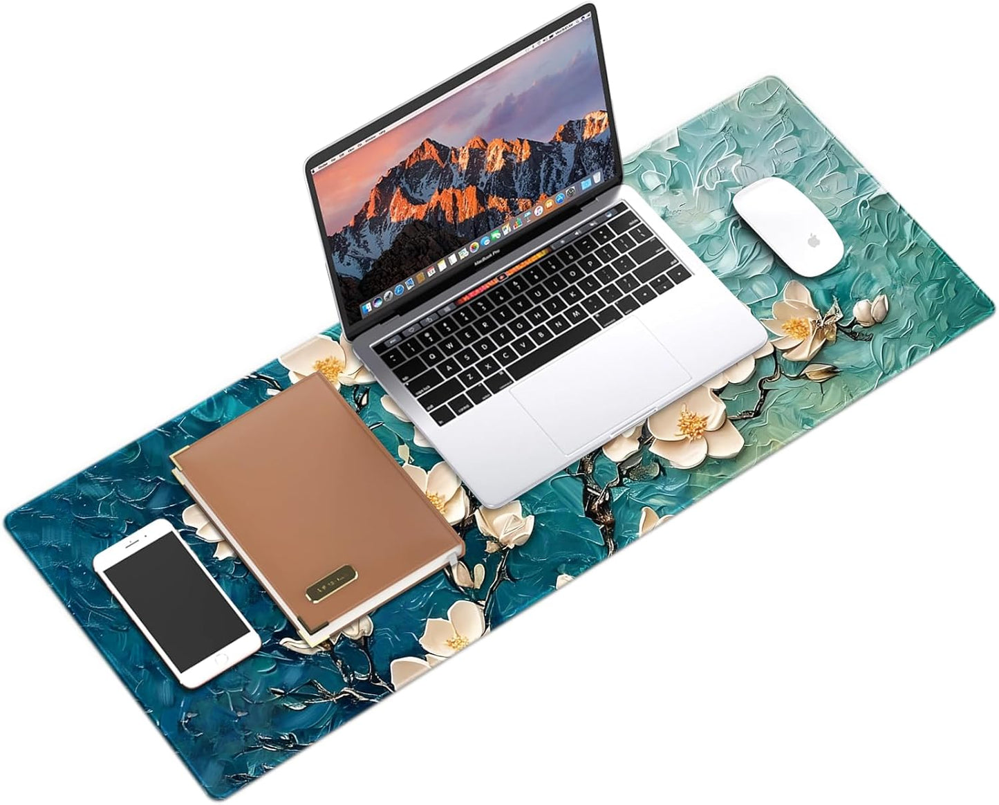 Galdas Gaming Mouse Pad XXL XL Large Long Extended Big Mousepad Non-Slip Rubber Keyboard Desk Pad with Stitched Edges for Laptop Home Office (31.5x11.8x0.08 Inch) … (Painting Flowers)