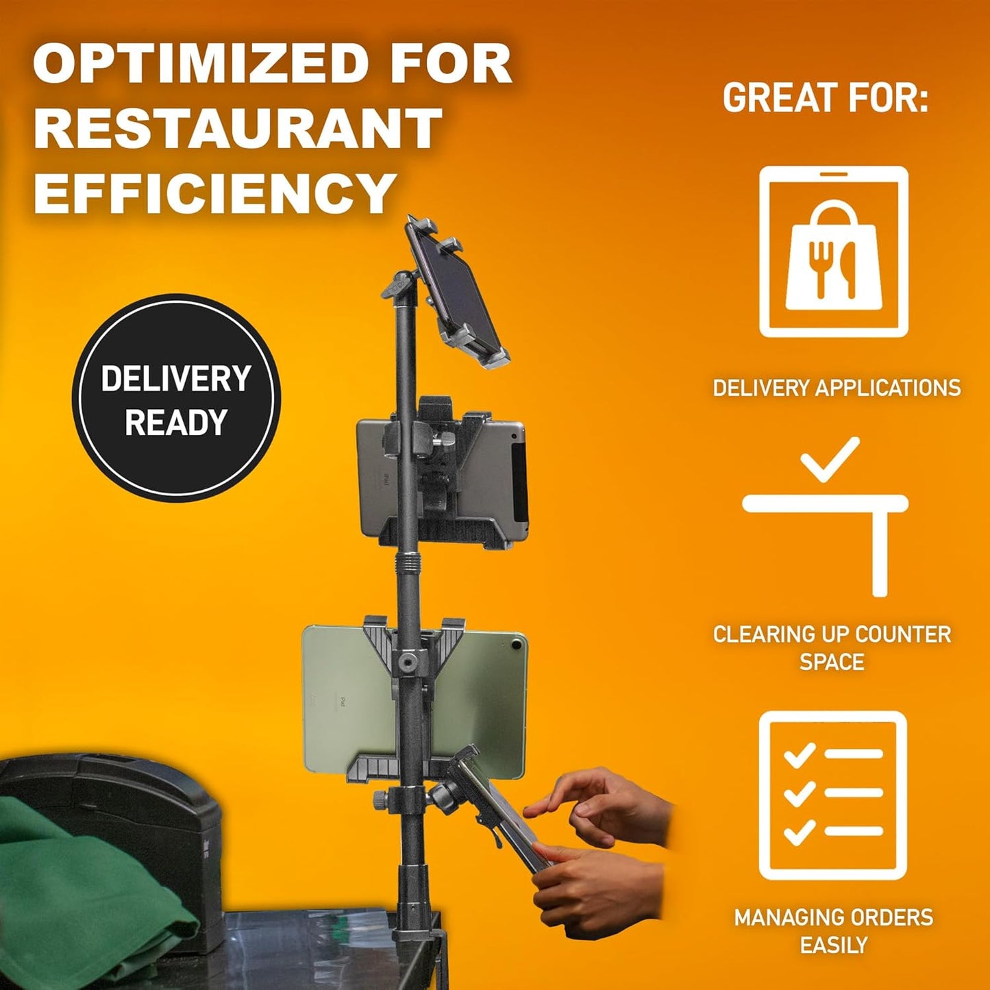 iBOLT TabDock Point of Purchase Clamp Mount - with 4 Tablet Holders Perfect for Multiple delivery Applications (DoorDash, Uber eats, Postmates, etc.) Fits 7 to 10 inch Tablets