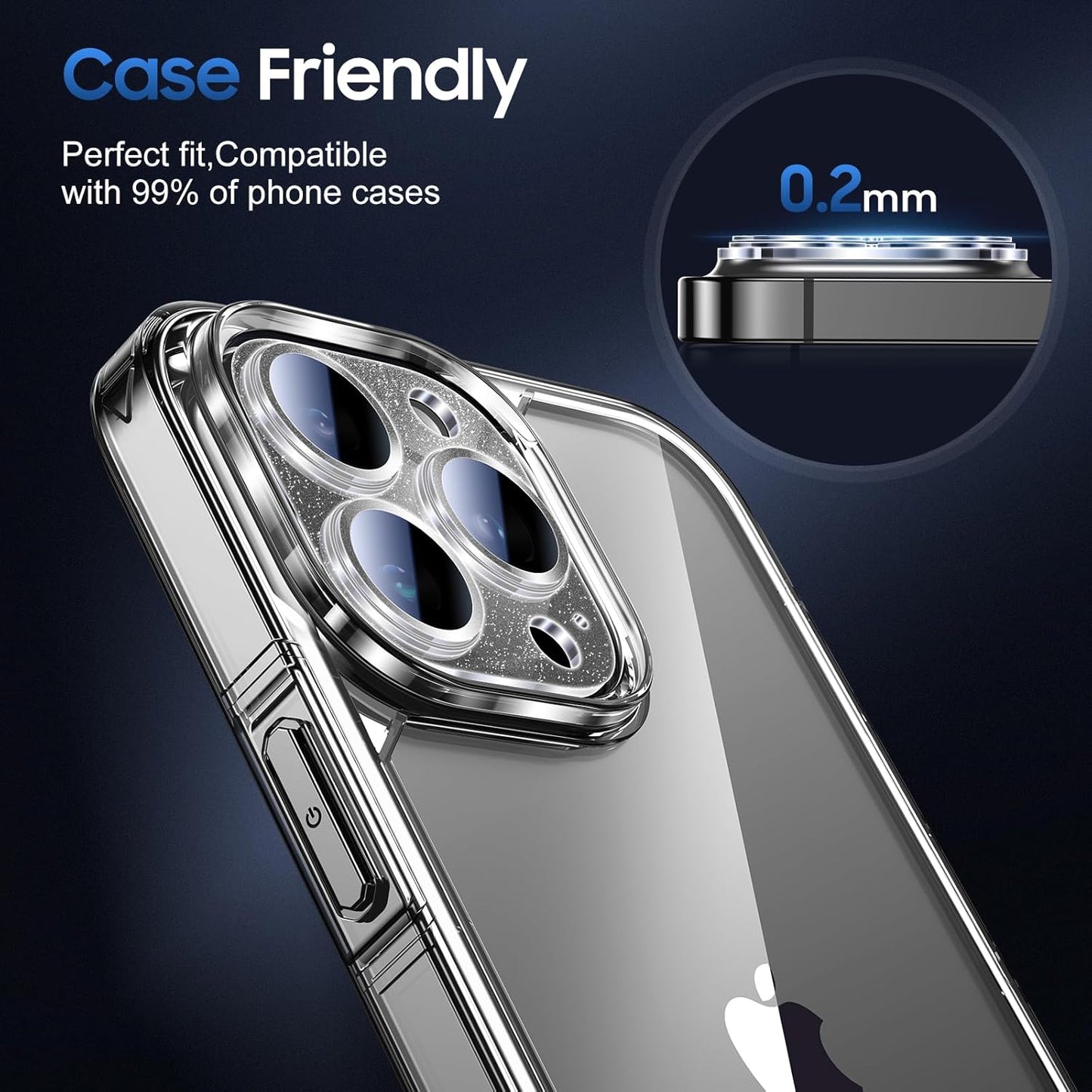 UniqueMe 3 Packs Compatible for iPhone 14 Pro Max/iPhone 14 Pro Camera Lens Protector Acrylic [Not Glass],[Case Friendly][Scratch-Resistant][Night Shooting Mode]-Glitter Black