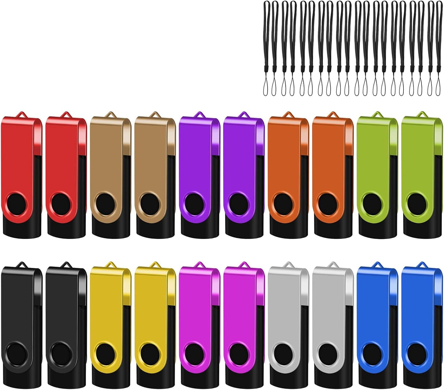 EASTBULL USB 2.0 Flash Drive 16GB with Lanyards Thumb Drives Bulk 20 Pack Colorful Multipack Memory Stick Pen Drive Swivel Design(16 GB 20 Pack)