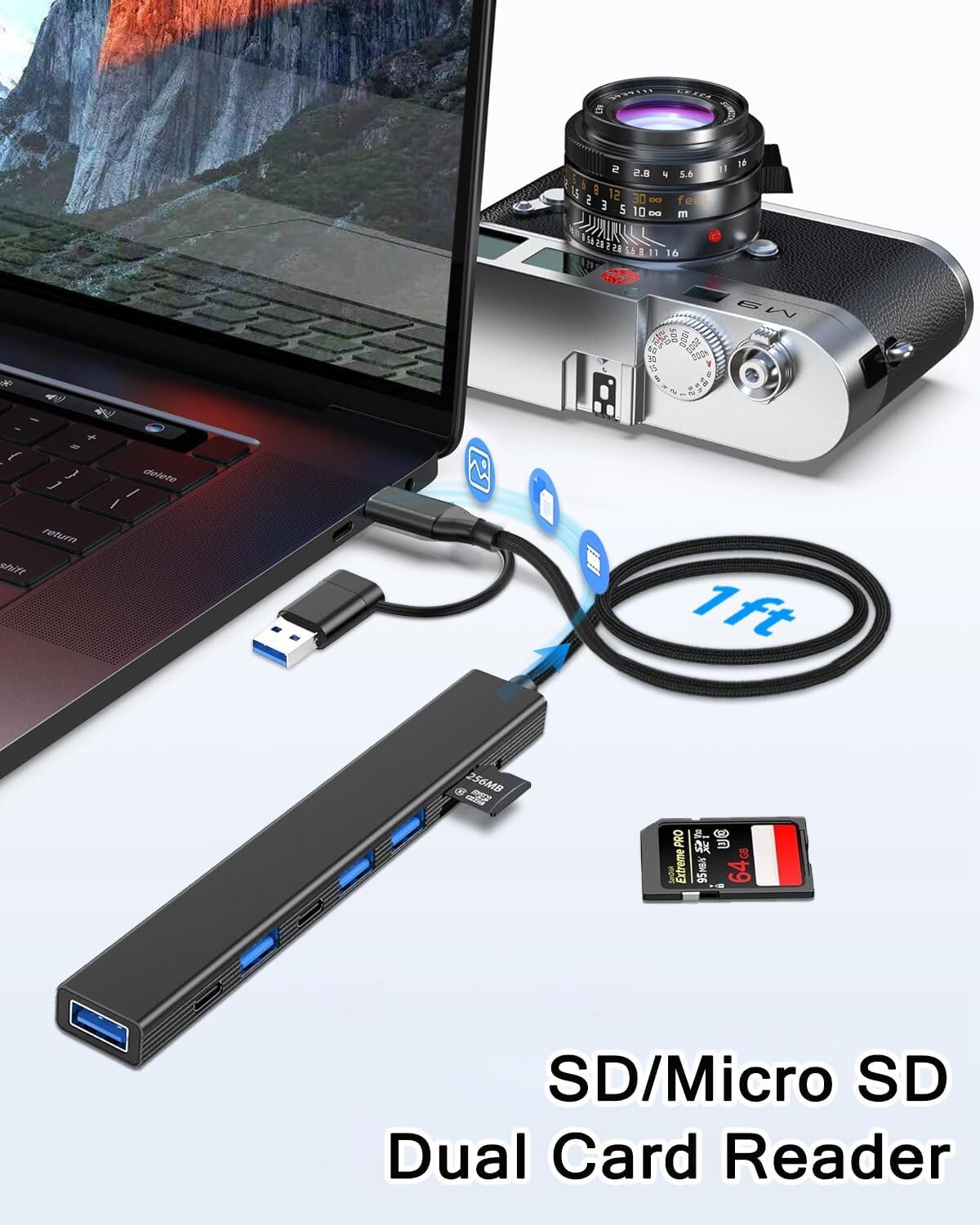 VIENON 8 in 1 USB C Hub With SD Card Reader, USB 3.0/2.0 Ports, USB-C Adapter for Laptop, MacBook, iPad Pro, iMac - Aluminum