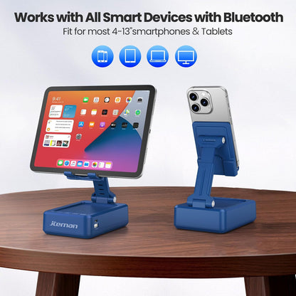 JTEMAN Cell Phone Stand with Bluetooth Speaker and Charging Function,Bluetooth Audio Power Bank Bracket,Birthday Gifts for Men Women,Kitchen Gadgets for Most Phones and Tablets-Blue