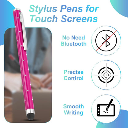 PATIKIL Stylus Pens for Touch Screens, 6 Pcs High Precision Universal Bling Stylus Crystal Metal Capacitive Pen for Touch Screen Devices Phone Tablets Laptop, Rose Red