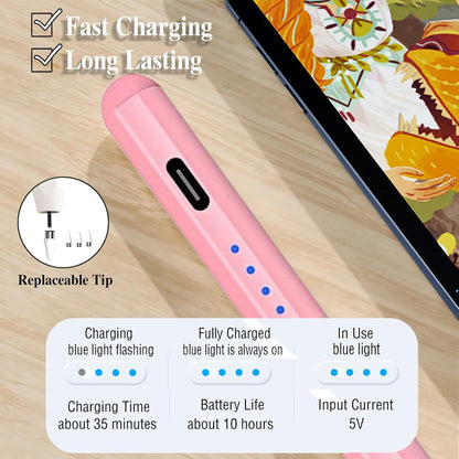 Stylists Pens for Touch Screens, Rechargeable Active Magnetic Stylus Pens Universal Tablet Pencil Stylus Pen for iPad/Pro/Air/Mini/iPhone Samsung/Android and Other Smartphone Devices-Pink