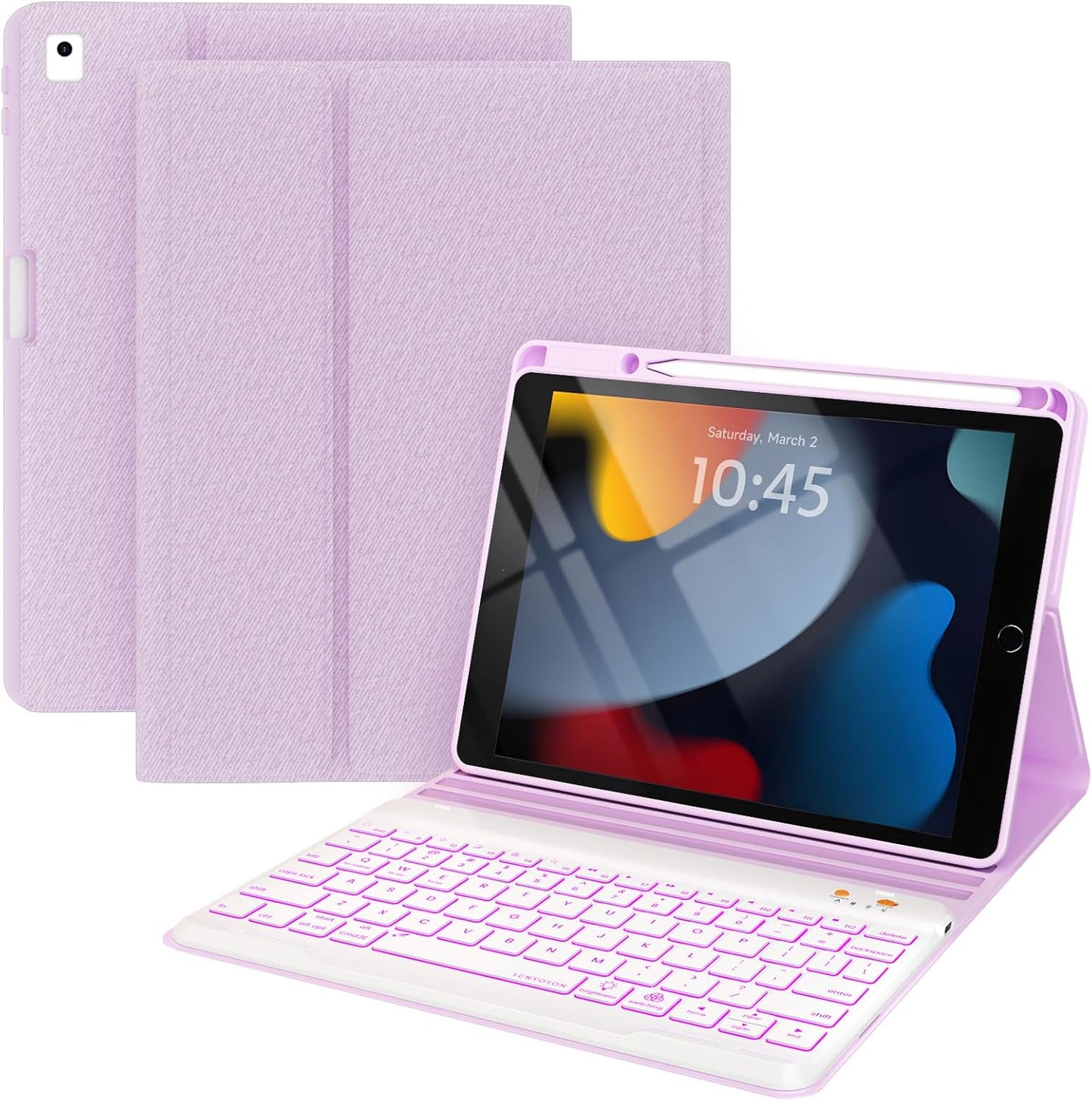 BLUTLOTUS Keyboard Case for iPad 9th/8th/7th Generation 10.2 inch 2021/2020/2019, iPad Pro 10.5-inch Case with Keyboard,iPad Air 3 2019, 7 Color Backlit Removable Bluetooth Wireless(Purple)