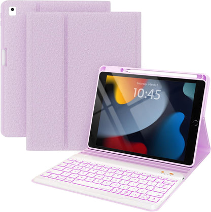 BLUTLOTUS Keyboard Case for iPad 9th/8th/7th Generation 10.2 inch 2021/2020/2019, iPad Pro 10.5-inch Case with Keyboard,iPad Air 3 2019, 7 Color Backlit Removable Bluetooth Wireless(Purple)