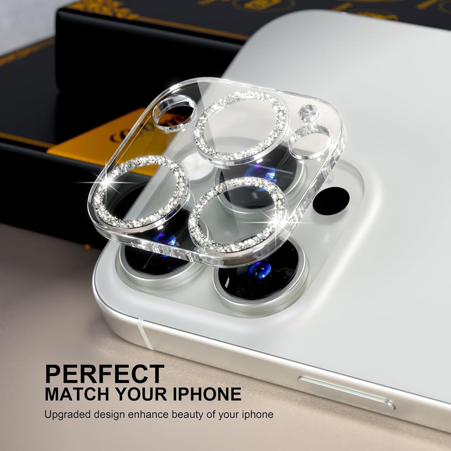 beuxece for 6 Pack iPhone 16 Pro/iPhone 16 Pro Max Camera Lens Protector [Drop Protection] [Case Friendly] [Easy Installation] 9H Tempered Glass Camera Screen Protector Cover, Glitter Silver