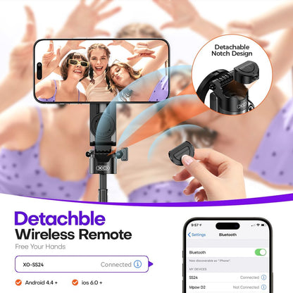 Magnetic Mini Phone Selfie Stick with 2 Fill Light, 360° Rotation Portable Phone Travel Tripod with Remote Control,Magnetic Chuck ＆ Clip Selfie Stick for iPhone Android TIK Tok/Live/Video Recording