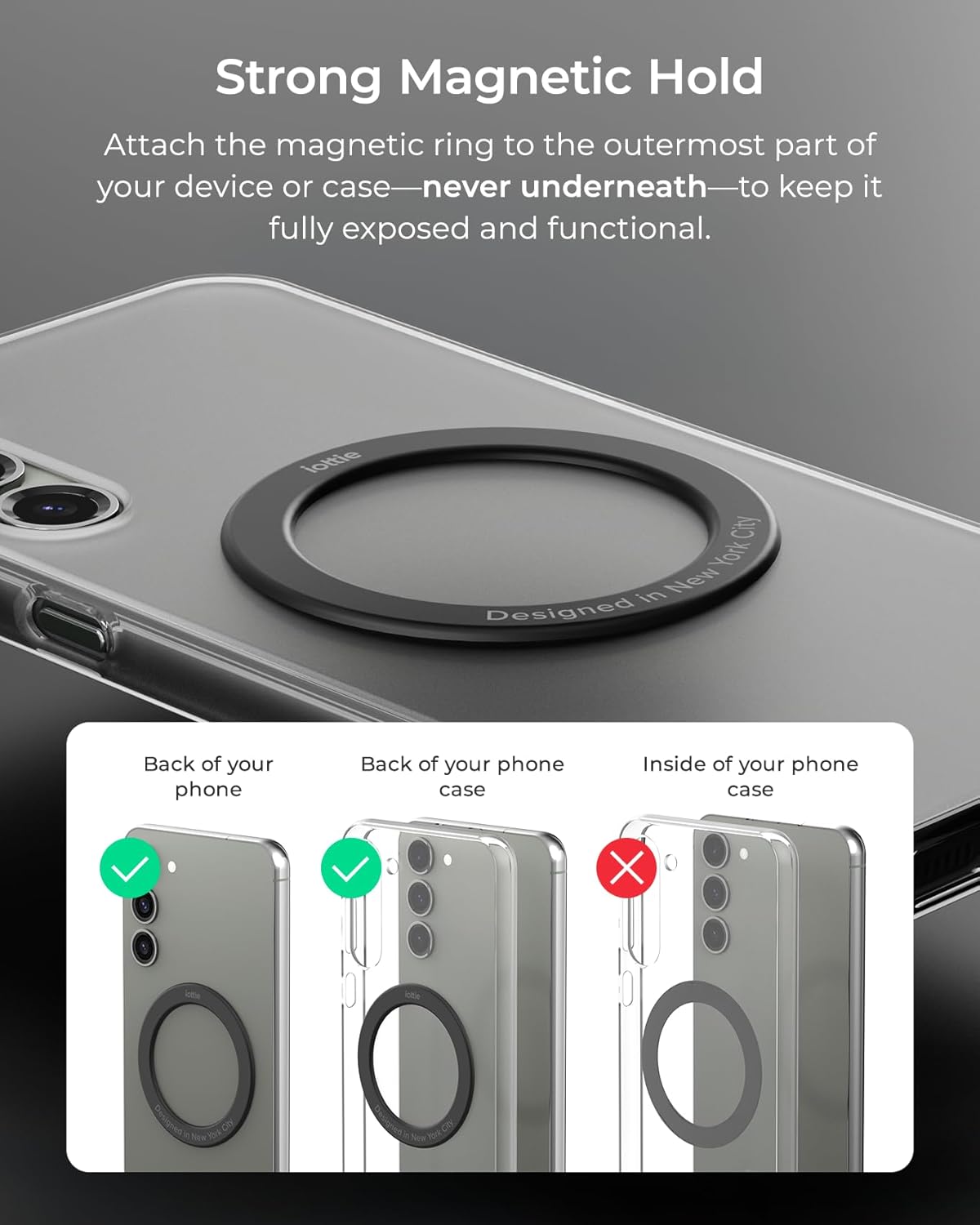 iOttie Treker Travel Essentials Magnetic Airplane Phone Holder with 360° Rotation Swivel Head and Magnetic Ring Adapter for Universal Compatibility with MagSafe, Qi2, iPhone, and Android Smartphones.