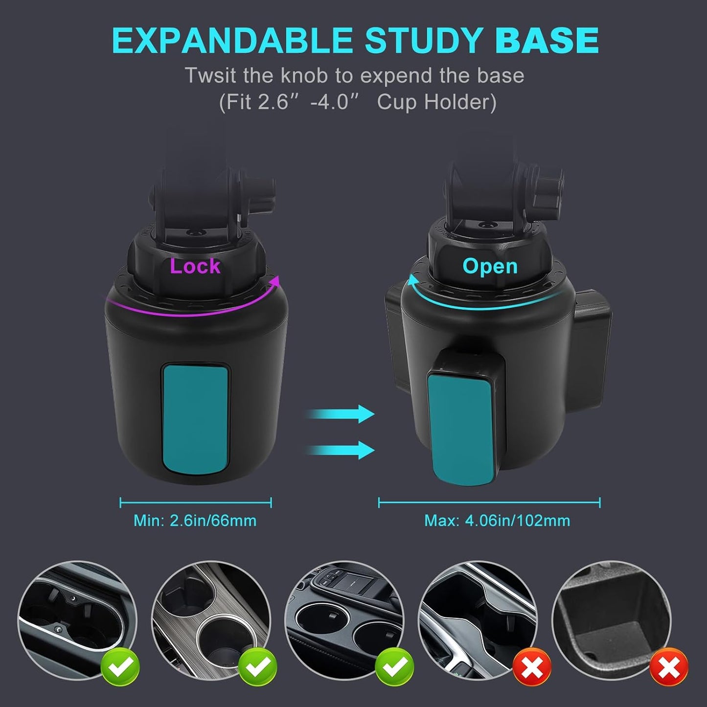 Cup Holder Car Tablet Mount, 360° Adjustable 2-Arm Stand Holder for iPad Pro 12.9/11/10.5/9.7/Air/Mini 6/5/4, Samsung Galaxy Tab/Z Fold 6/5, Amazon Fire HD, iPhone 16/15/14/Pro, 4.7-12.9" Tab & Phone