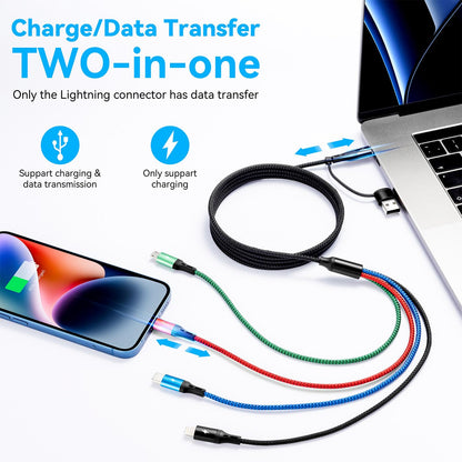 4 in 2 Multi Charging Cable 3.5A, [2Pack 6Ft] Multiple fast Charging Cord USB A/C to Type C/Micro USB/Lightning Universal Braided Charger Cable,Multi Charger for Cell Phones,iPhone,Galaxy and More