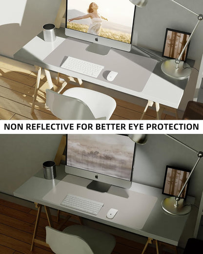 Leather Desk Pad Blotter,Mouse Pad,Office Desk Mat, Non-Slip PU Leather Desk mat,Large Desk mat,Waterproof Keyboard mat for Office/Home/Decor (Light Grye,35" x 17")