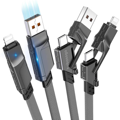 4-in-1 USB C Cable for Lightning Cable [60W Fast Charging], 2Pack (3FT+6FT) Flat Braided USB C to USB C Charger Cord with L/Type C/USB A Multi Ports for iPhone/Samsung Galaxy/i-Pad/Mac Book