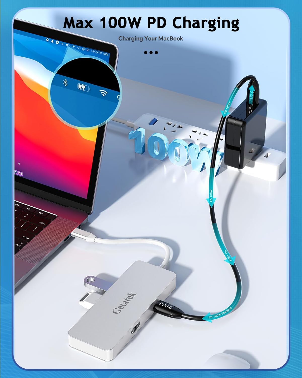 USB C Hub, 7 Ports 1 USB C Multiport Adapter with 4K HDMI, 100W PD Charging, USB 3.0 5Gbps Data Port and 2 USB 2.0，TF/SD Card Reader, for MacBook Air, MacBook Pro, iPhone 15, iPhone 15 Pro Max