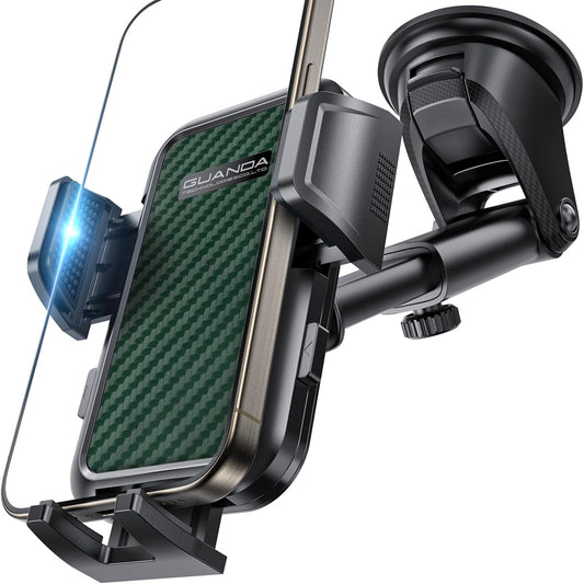 [2025 New] Dashboard Phone Holders for Your Car [Military Grade Stable] Phone Holders for Your Car, Non-Slip Silicone Carbon Fiber Car Phone Mount, Rotatable Suction Cup for All Phone, Green