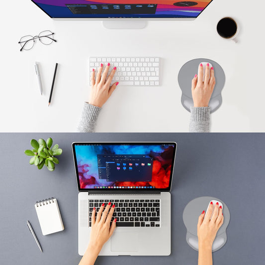 ITNRSIIET Ergonomic Mouse Pad with Comfort Gel Wrist Rest, Non-Slip PU Base, Smooth Textured Surface, Reduces Hand Fatigue & Wrist Pain, 8.7 x 7.2 Inch for Office Gaming Home, Light Gray Accent