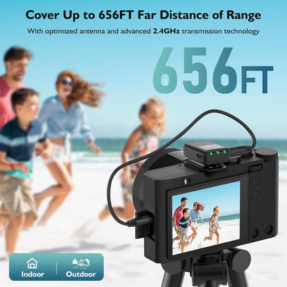 Wireless Lavalier Microphone (2 TX + 1RX + Charging Case) for DSLR Camera iPhone Android PC 656FT Range Professional Lapel Mic Wireless with 48KHZ/24Bit Clear Voice, 30Hours Vlogging