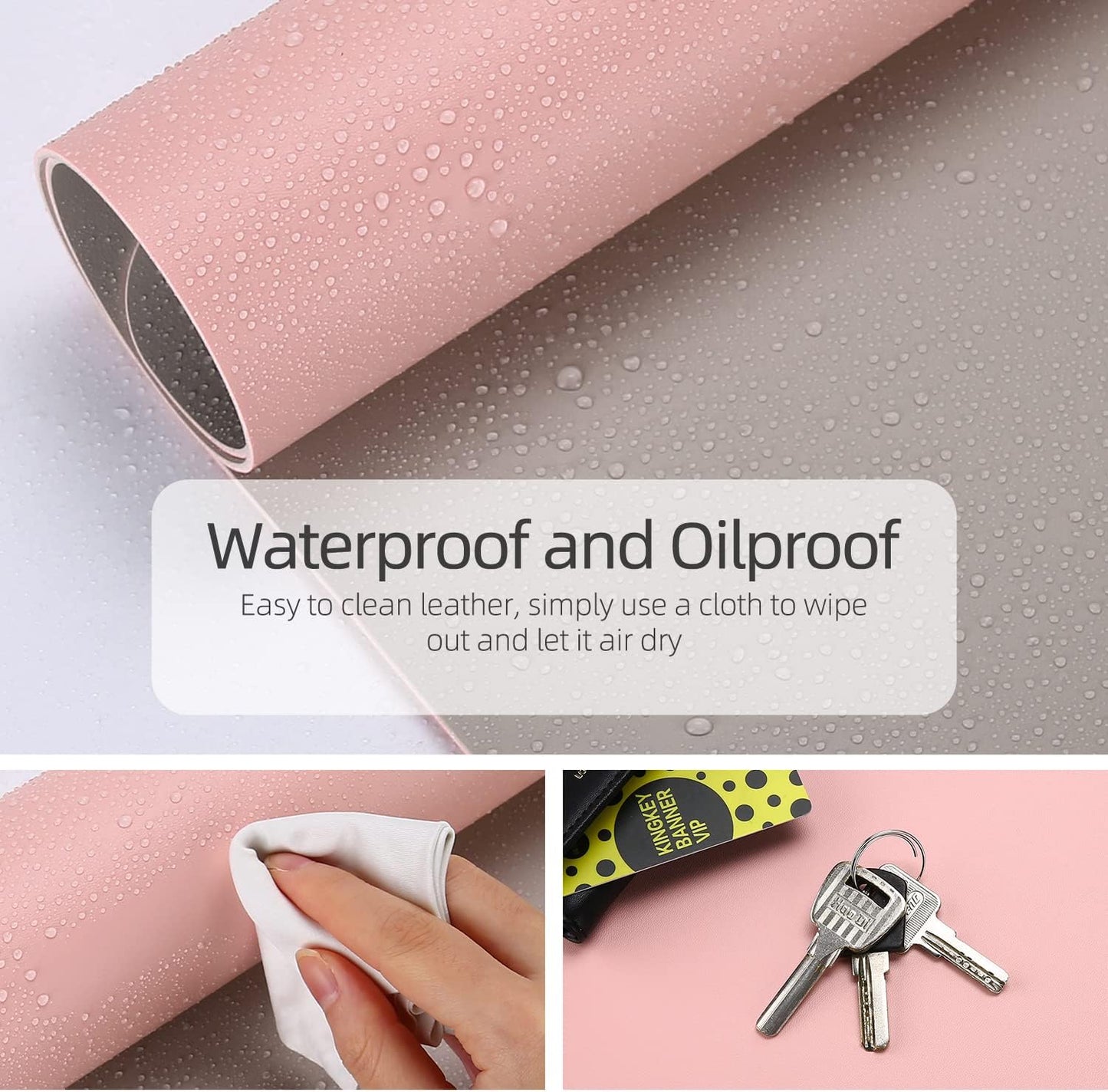 Dual-Sided Multifunctional Desk Pad, Waterproof Desk Blotter Protector, Leather Desk Wrting Mat Mouse Pad (47.2" x 23.6", Pink)