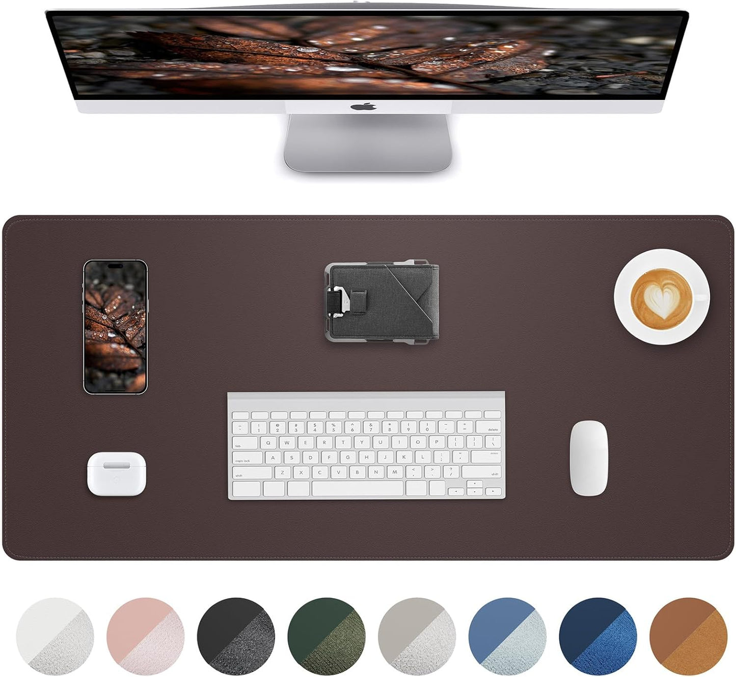 PU Leather Desk Pad Protector - 36"x17" Large Non-Slip Desk Mat, Waterproof Office Desk Blotter & Mouse Pad for Keyboard, Laptop - Home & Office (Coffee Brown)