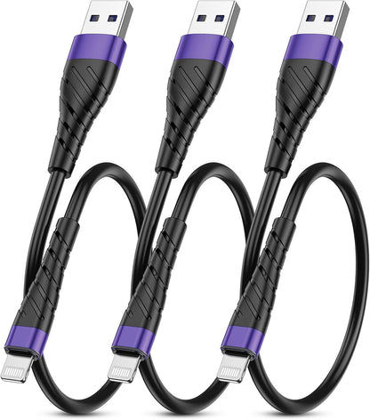 OIITH MFi Certified Short for iPhone Charger Cable 3 Pack 1 Ft, 12 inch for Lightning Charging Cord, Fast 2.4A for iPhone Data Cord Compatible with iPhone12/11/XS/Max/XR/X/8/8P/7P/6/iPad - Purple