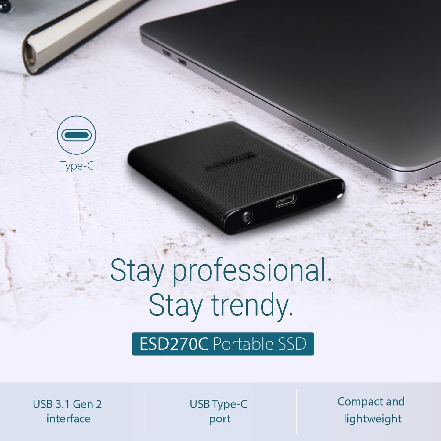 Transcend 500GB External SSD for iPhone/iPad/Mac/Windows/Android, PC/Laptop/Tablet/TV/Game Console, Portable Solid State Drive with One Touch Back up, One-Time Password Unlock, Type-A&Type-C Cables