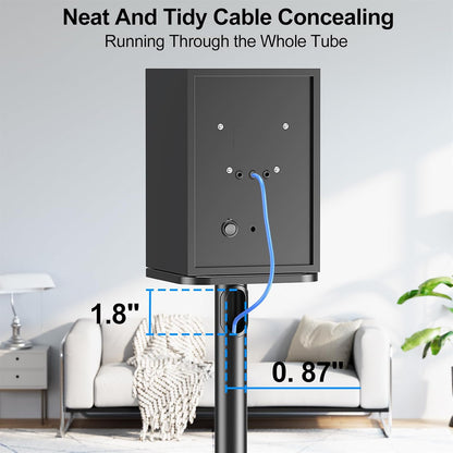 MOUNTUP Universal Speaker Stands Pair 28.3" to 37.4" Height Adjustable Floor Speaker Stands, Holds Bookshelf & Satellite Speaker Large Speaker, Up to 22LBS Cable Concealing 9.8" Plate Black MU9132-L