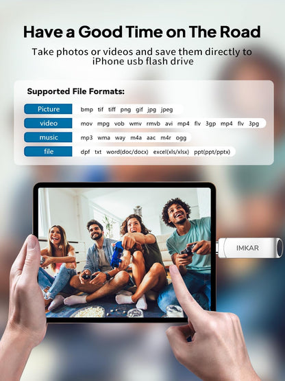 MFi Certified 512GB Flash Drive for iPhone iPad, IMKAR Memory Stick Storage for Photos Videos, Compatible with iPhone iPad Android and PC, Plug and Play No Application Required (Metal Silver)