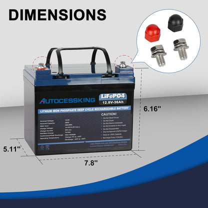 12V 36Ah LiFePO4 Battery, Built in BMS Rechargeable Lithium Battery with Low-Temp Protection, 4000+ Deep Cycles Perfect for Camping, Solar, Boat, Kids Scooters, Power Wheels (2 Packs)