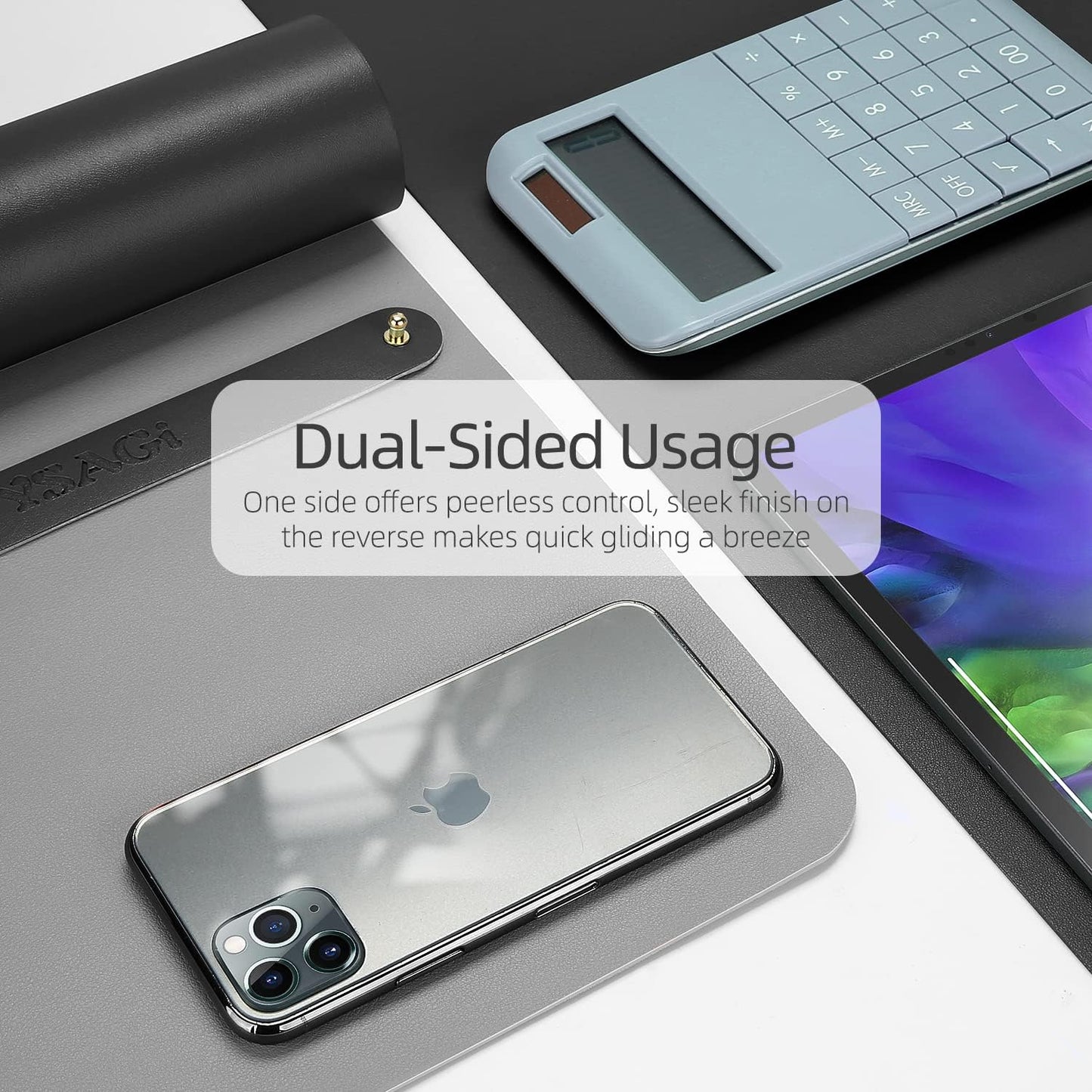 YSAGi Dual-Sided Desk Pad Protector, Waterproof Leather Desk Mat, Large Mouse Pad, Office Desk Pad Writing Pad (23.6" x 13.7", Black+Grey)