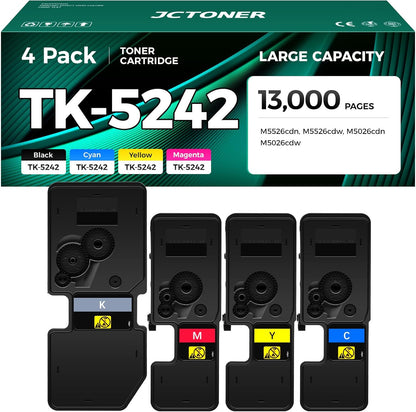 TK-5242 TK5242 Toner Cartridge Set 4-Pack High Yield Compatible for Kyocera ECOSYS M5526cdn M5526cdw M5026cdn M5026cdw Printer Replacement for Kyocera 1T02R70US0 1T02R7CUS0 1T02R7BUS0 1T02R7AUS0 Black