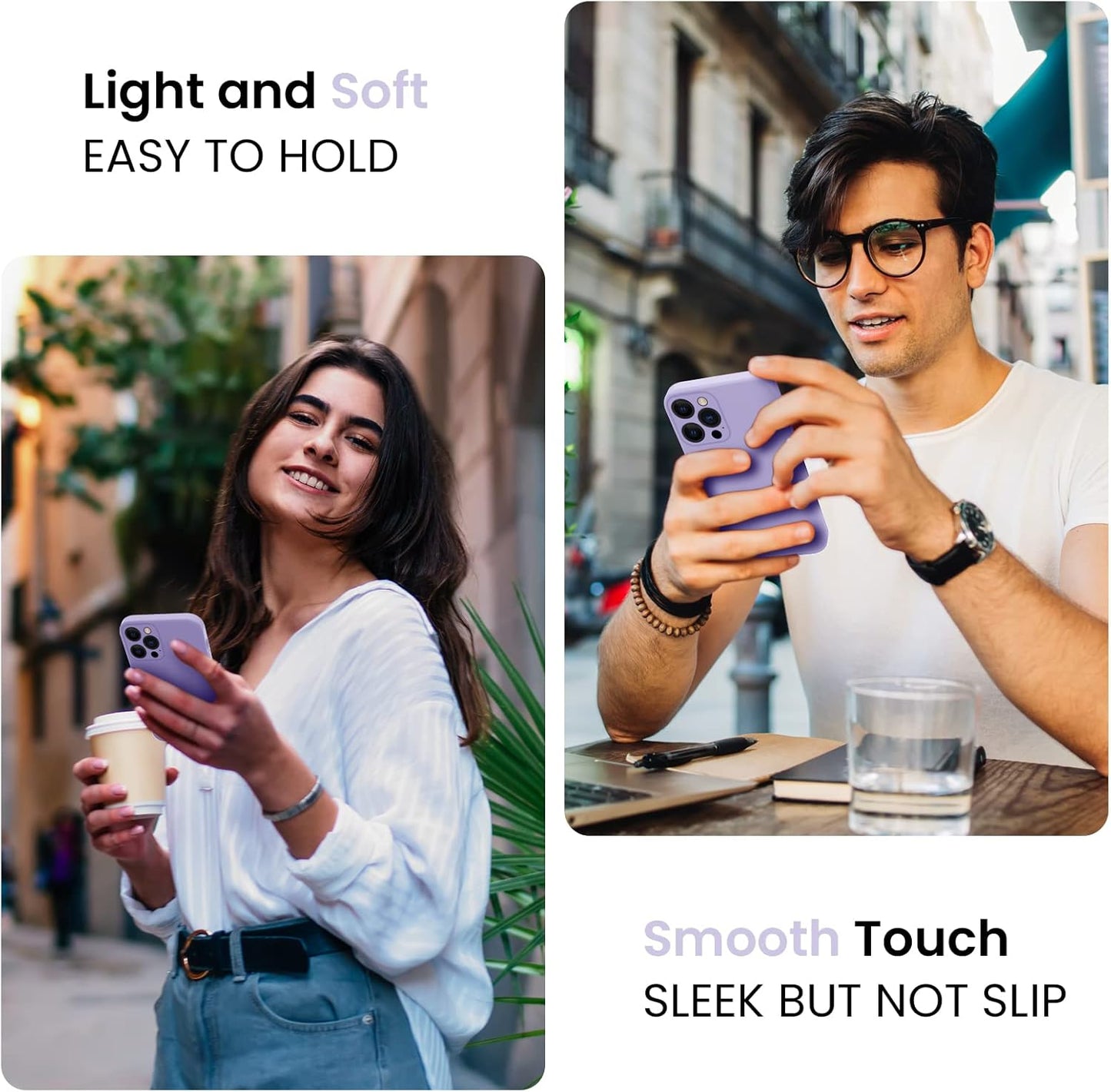 FireNova for iPhone 14 Pro Case, Silicone Upgraded [Camera Protection] Phone Case with [2 Screen Protectors], Soft Anti-Scratch Microfiber Lining Inside, 6.1 inch, Clove Purple