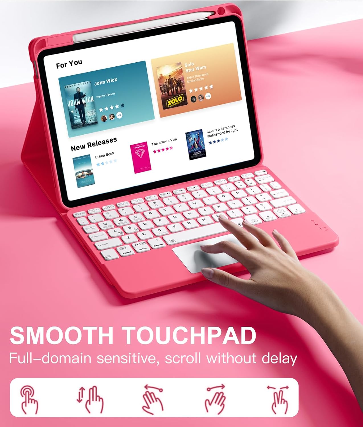 Compatible with iPad Air 11 Inch & Air 5th/ Air 4th Generation Case with Keyboard - Multi-Touch Trackpad, 7-Color Backlit, Detachable Folio Cover for Air 11-inch M3/M2 (2025/2024) (Pink)