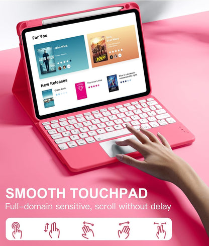 Compatible with iPad Air 11 Inch & Air 5th/ Air 4th Generation Case with Keyboard - Multi-Touch Trackpad, 7-Color Backlit, Detachable Folio Cover for Air 11-inch M3/M2 (2025/2024) (Pink)