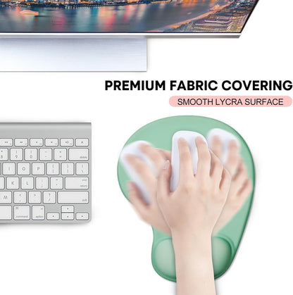 JIKIOU Mouse Pad, 2 Pack Ergonomic Mouse Pads with Comfortable Gel Wrist Rest Support and Smooth Cloth, Non-Slip PU Base for Easy Typing Pain Relief Durable and Easy to Clean Small Pastel Green