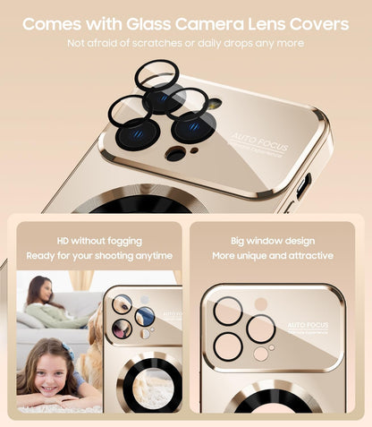 Magnetic for iPhone 13 Pro Case, Built-in Camera Lens Protector, Compatible with MagSafe, Logo View, Military Grade Protective Phone Cover, Desert Titanium