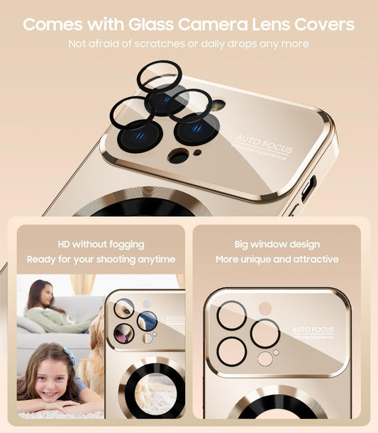 Magnetic for iPhone 13 Pro Case, Built-in Camera Lens Protector, Compatible with MagSafe, Logo View, Military Grade Protective Phone Cover, Desert Titanium