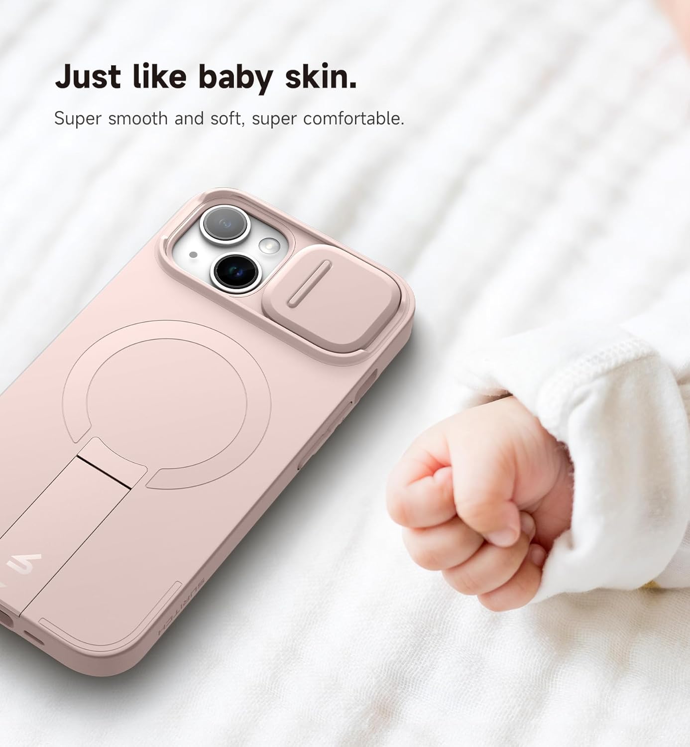 SURITCH for iPhone 13/14 Case with Magnetic Camera Slide Cover and Adjustable Kickstand, Compatible with MagSafe, Shockproof Bumper Case Slim Protective Cover for iPhone 13/14 6.1 Inch, Pink