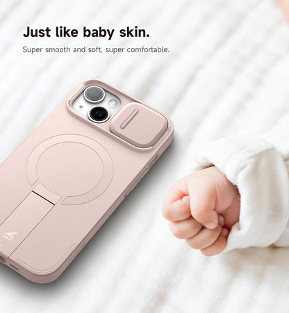 SURITCH for iPhone 13/14 Case with Magnetic Camera Slide Cover and Adjustable Kickstand, Compatible with MagSafe, Shockproof Bumper Case Slim Protective Cover for iPhone 13/14 6.1 Inch, Pink