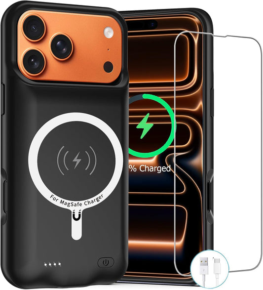 Battery Case for iPhone 17 Pro Max,12000mAh Rechargeable Portable Charging Case with Wireless Charging Compatible for iPhone 17 Pro Max (6.9inch) with Carplay Extend Battery Pack Charger Cover (Black)