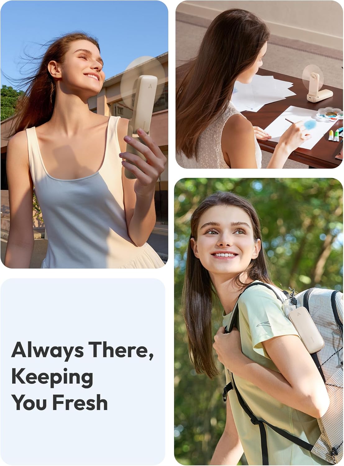 Aecooly Slim Portable Fan with Mirror, Thin Handheld Fan, USB Rechargeable Mini Personal [24H Max Cooling Time], Battery Powered Small Foldable Pocket for Travel, Lash, Makeup, Gifts for Women -Beige