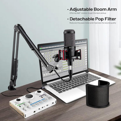 Condenser Microphone XLR,Professional Studio Recording Microphone for Computer PC,Cardioid Podcast Mic Kit with Boom Arm,Gaming Microphone for Streaming,ASMR,Singing,Voice Over,Vocal,YouTube,Zoom