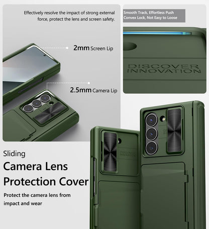 Vihibii for Samsung Galaxy Z Fold 6 Wallet Case with Card Holder & Camera Lens Cover & Hinge Protection & Front Screen Protector, Heavy Duty Rugged Phone Case for Samsung Galaxy Z Fold 6 5G, Green