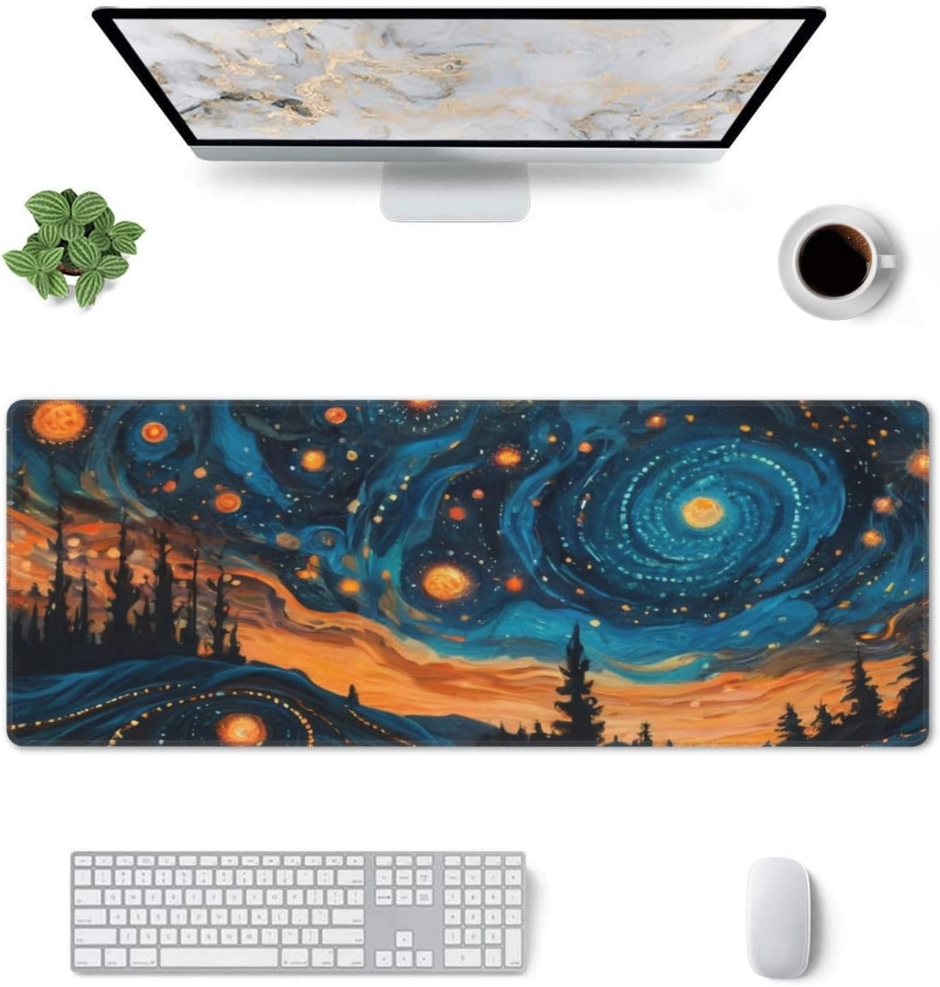Gaming Mouse Pad, Large Non-Slip Rubber Base Mousepad, Keyboard Mouse Mat, Desk Pad with Stitched Edges, 31.5x11.8inch, Abstact Sky